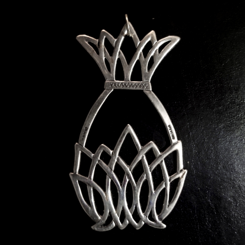 Vintage Oversized Sterling Silver Pineapple Hostess Pendant Necklace